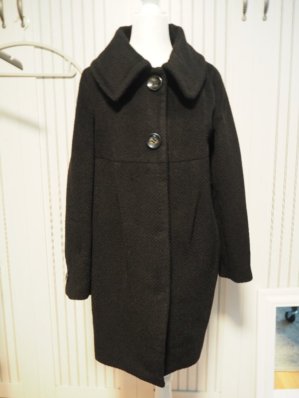 Ninety Sixth 100% Wool Black Coat Womens Small Minimalist A-Line Winter Coat
